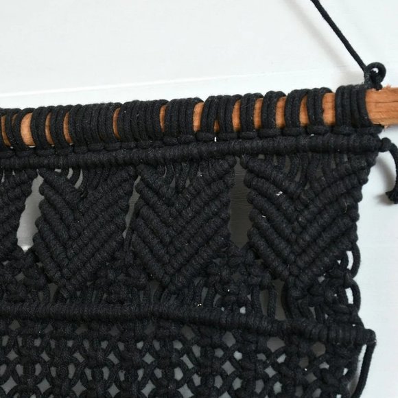 Macrame Wall Hanging, 4 Sections, Black - Picture 2 of 3